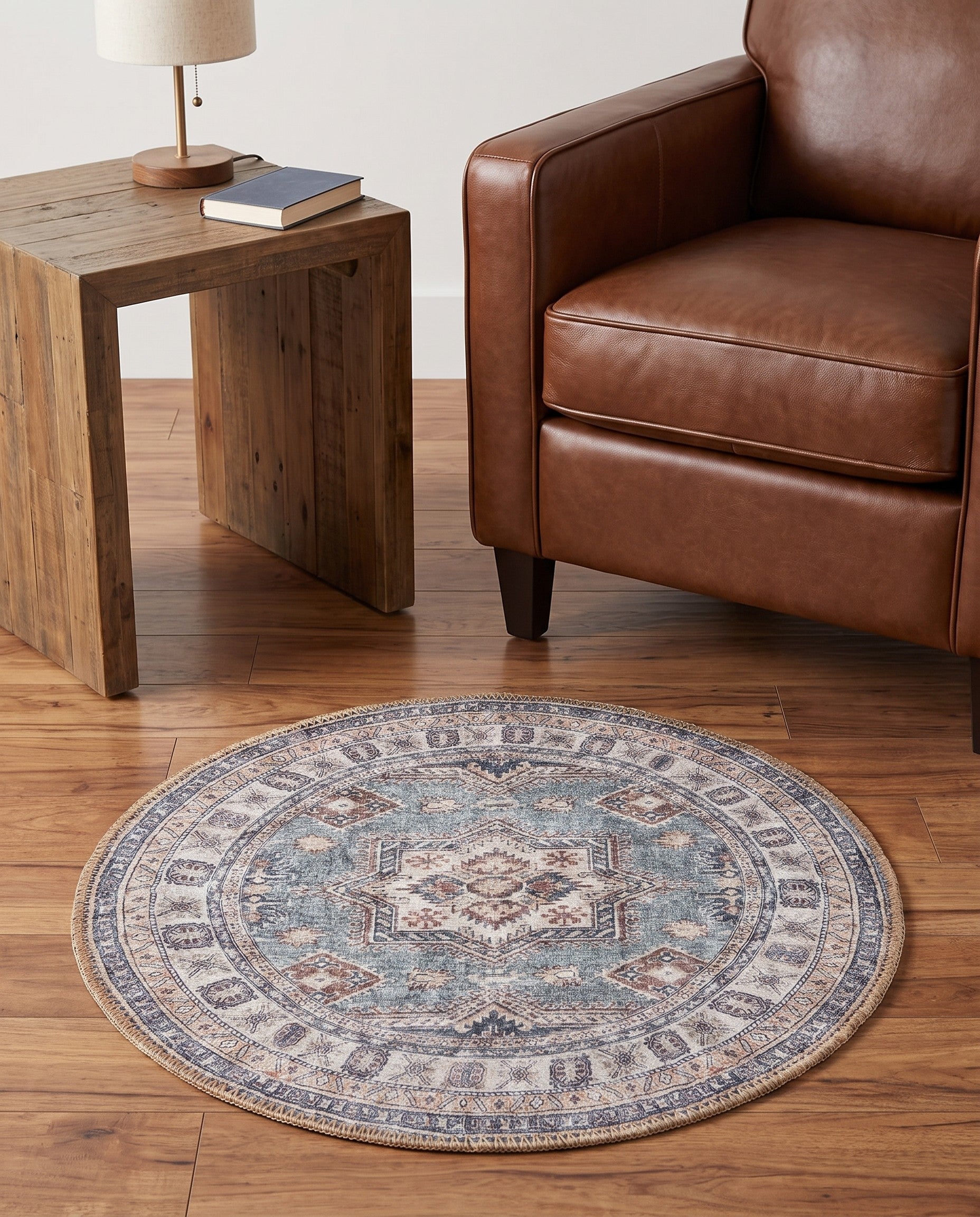 Soft Green Washable Timeless Round Rug