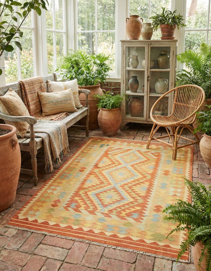 Detail image of 4' 2 x 5' 9  Hand Woven Kilim Waziri Wool Rug