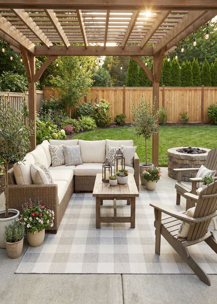 10' x 10' Easy-Clean Checkered Indoor / Outdoor Square Rug