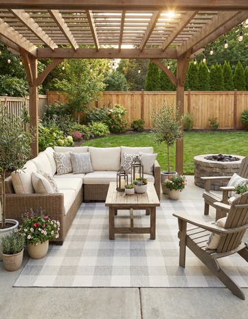 10' x 10' Easy-Clean Checkered Indoor / Outdoor Square Rug
