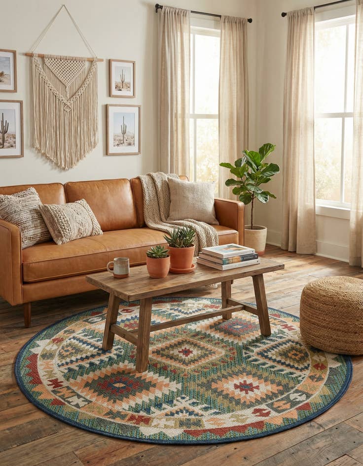 Detail image of 5' 3 x 5' 3 Easy-Clean Baja Indoor / Outdoor Round Rug