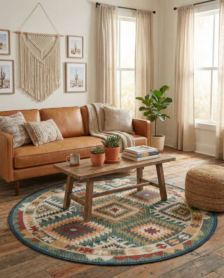 5' 3 x 5' 3 Easy-Clean Baja Indoor / Outdoor Round Rug