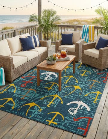 7' 10 x 10' Easy-Clean Coastal Indoor / Outdoor Rug