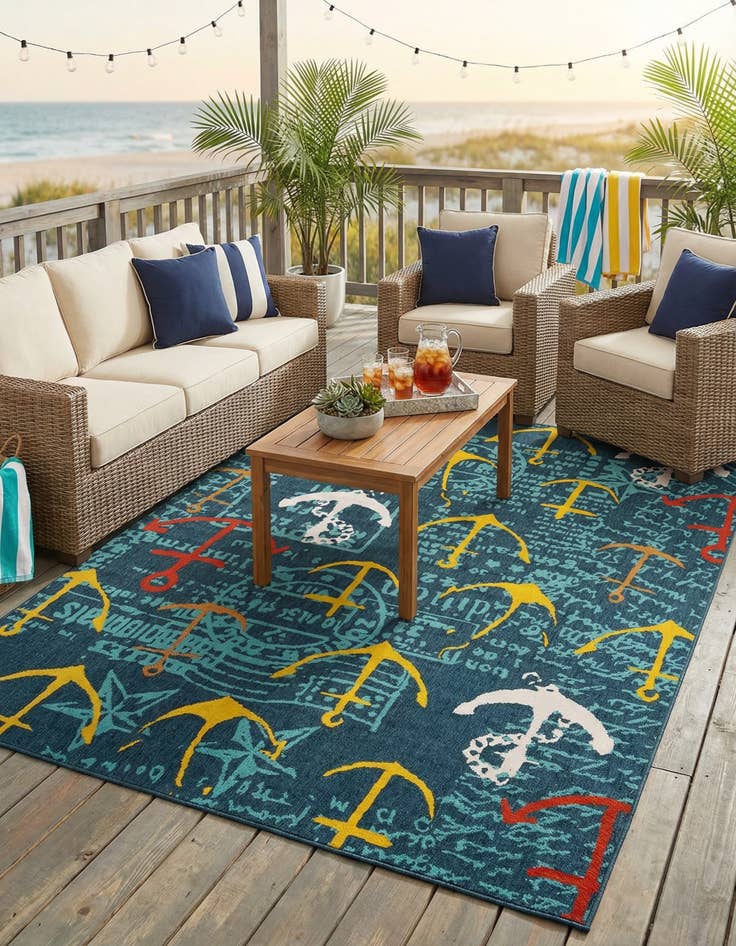 Detail image of 7' 10 x 10'  Washable Coastal Indoor / Outdoor Rug