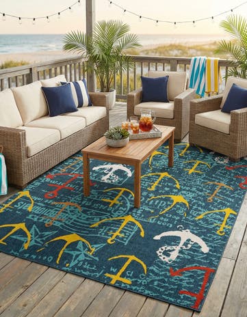 7' 10 x 10' Easy-Clean Coastal Indoor / Outdoor Rug