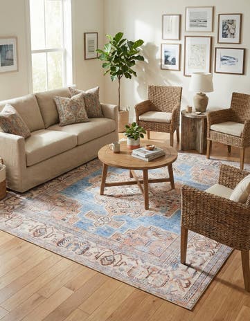 Blue Washable Timeless Square Rug