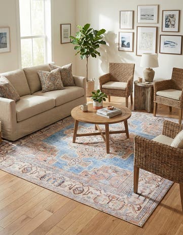 Blue Washable Timeless Square Rug