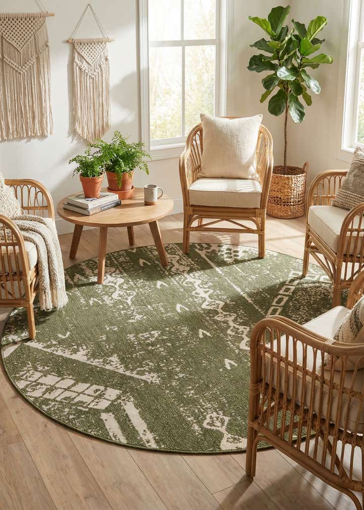 7' 10 x 7' 10 Easy-Clean Bohemian Indoor / Outdoor Round Rug