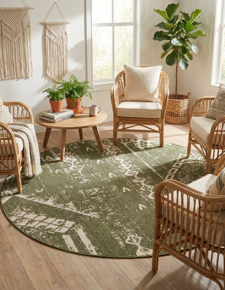 Detail image of 7' 10 x 7' 10  Washable Bohemian Indoor / Outdoor Round Rug