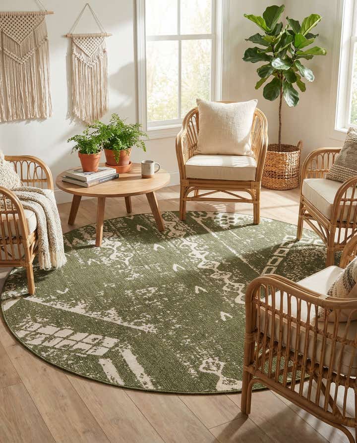 7' 10 x 7' 10 Easy-Clean Bohemian Indoor / Outdoor Round Rug