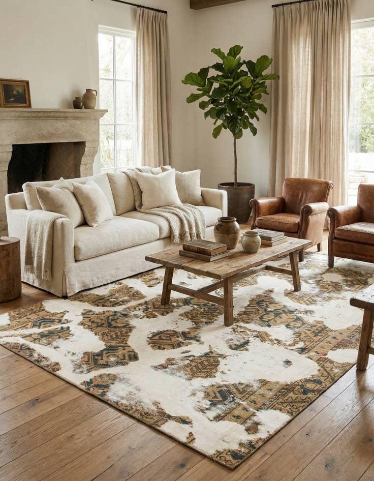 Detail image of 5' 7 x 8'  Hand Knotted Ultra Vintage Persian Wool Rug