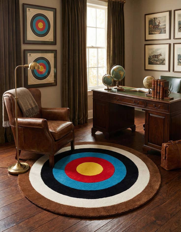 Detail image of 2' x 2'  Hand Knotted WM Brown Target Round Rug