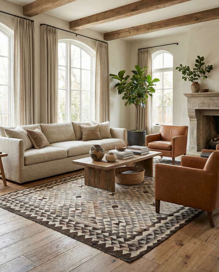 6' 9 x 9' 6 Hand Woven Kilim Maymana Wool Rug