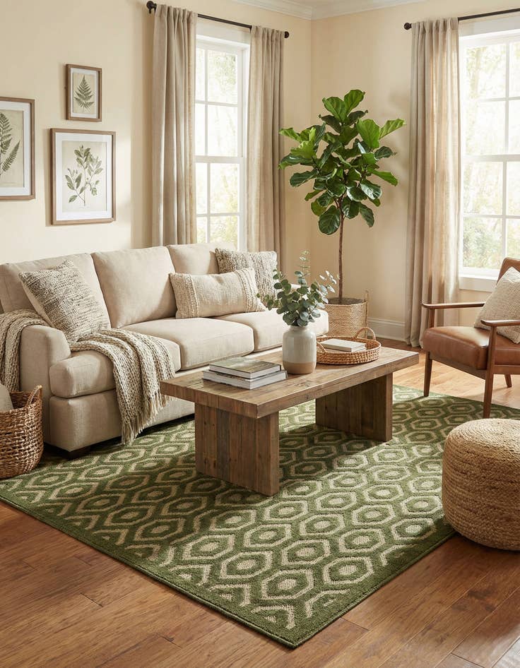 Detail image of 9' x 12'  Washable Trellis Textured Indoor / Outdoor Rug