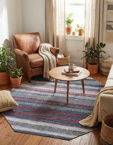 Navy Blue Washable Yara Octagon Rug