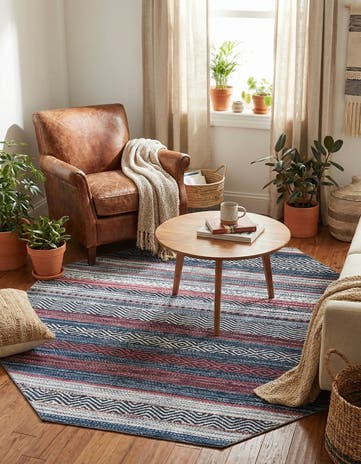 Navy Blue Washable Yara Octagon Rug