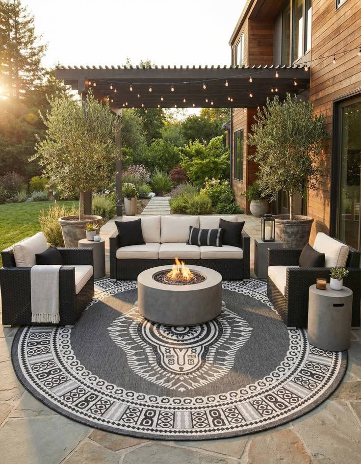 Detail image of  13' x 13'  Washable Traditional Indoor / Outdoor Round Rug