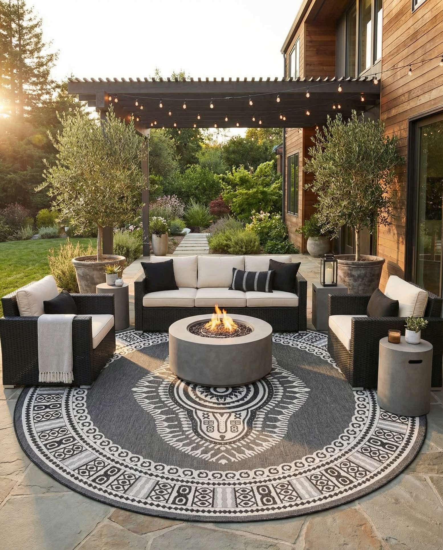 13' x 13' Easy-Clean Traditional Indoor / Outdoor Round Rug