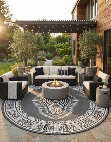 13' x 13' Easy-Clean Traditional Indoor / Outdoor Round Rug