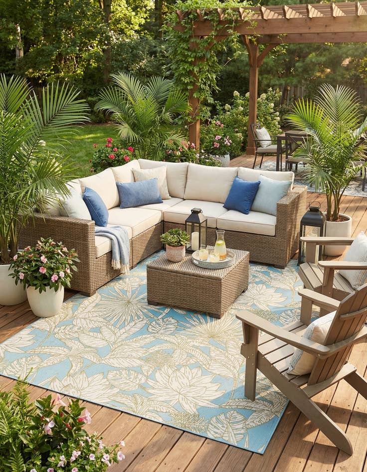 Detail image of 7' 10 x 10'  Washable Botanical Indoor / Outdoor Rug