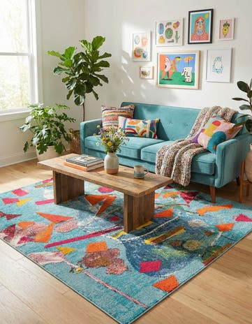 Aqua Washable Vivid Square Rug