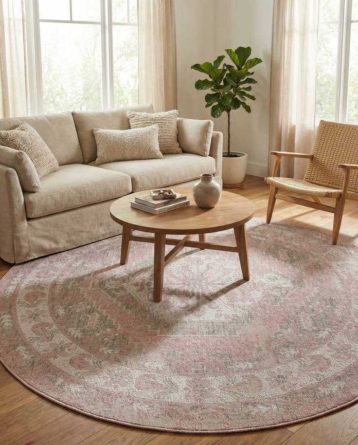 Detail image of 7' 10 x 7' 10 Easy-Clean Traditional Indoor / Outdoor Round Rug