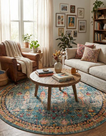 Blue Washable El Paso Round Rug