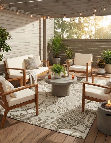 Cream Easy-Clean Modern Indoor / Outdoor Rug