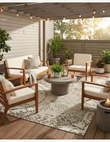 Cream Easy-Clean Modern Indoor / Outdoor Rug