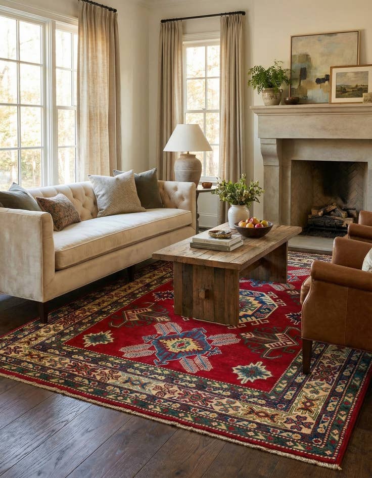 Detail image of  5' 9 x 8'  Hand Knotted Kazak Rug