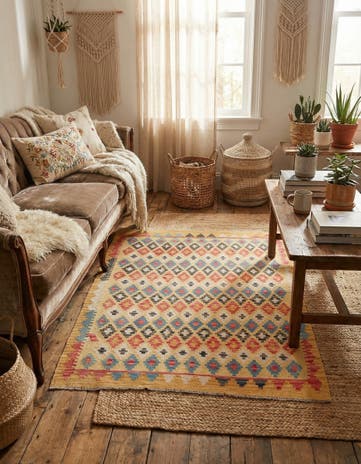 4' 3 x 5' 8 Hand Woven Kilim Maymana Wool Rug