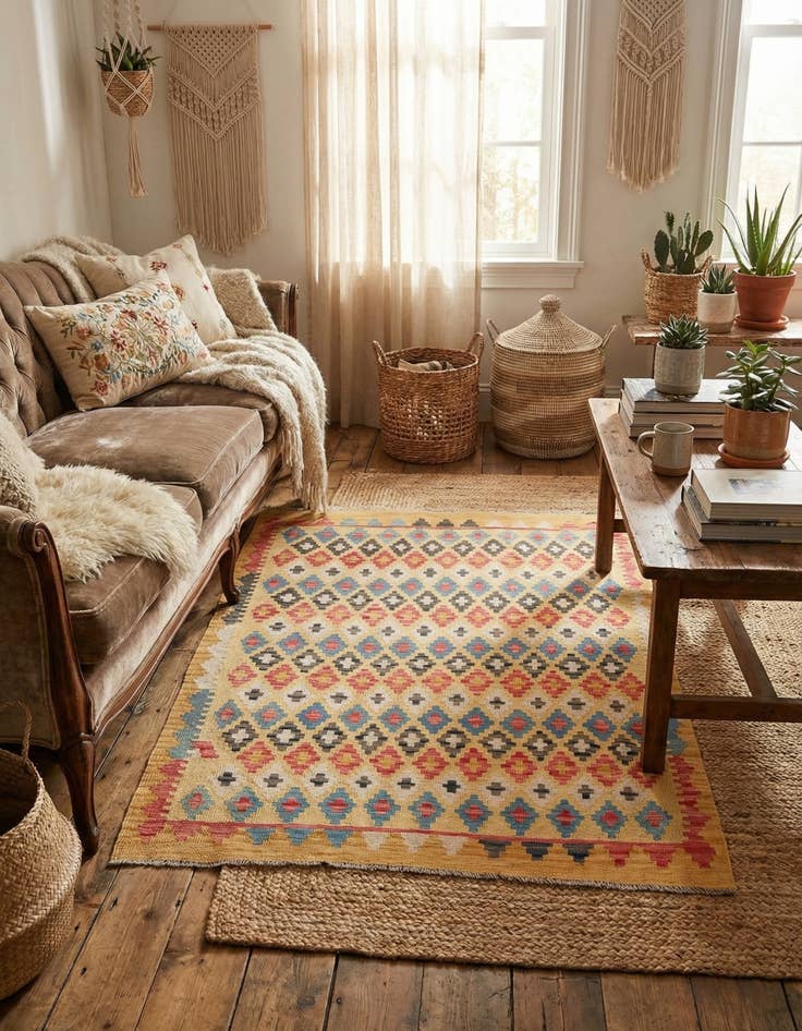 Detail image of 4' 3 x 5' 8  Hand Woven Kilim Maymana Wool Rug