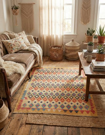 4' 3 x 5' 8 Hand Woven Kilim Maymana Wool Rug