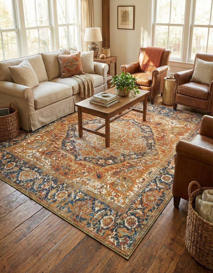 Detail image of 6' x 6'  Washable Traditional Indoor / Outdoor Square Rug