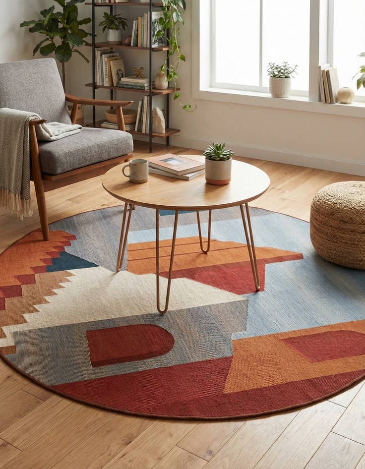 Detail image of  5' x 5'  Washable Modern Indoor / Outdoor Round Rug