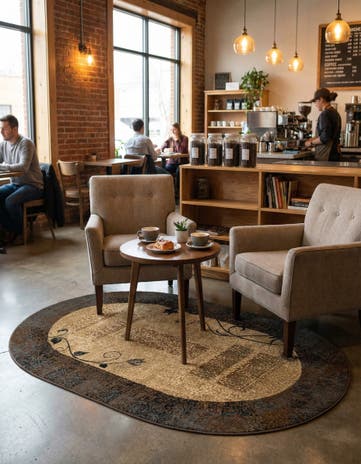 Beige Cafe Oval Rug
