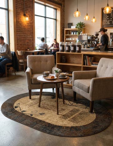 Beige Cafe Oval Rug