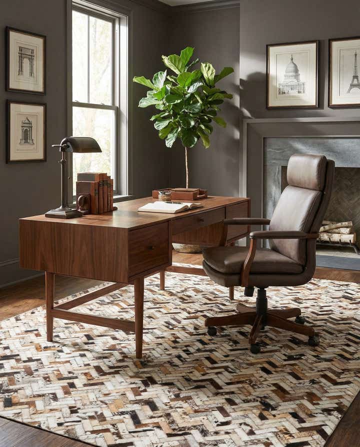 5' 3 x 8' 1 Cowhide Leather Rug
