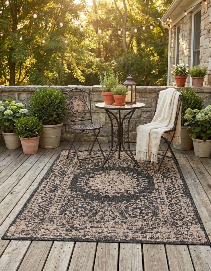 Detail image of 4' x 6'  Washable Traditional Indoor / Outdoor Rug