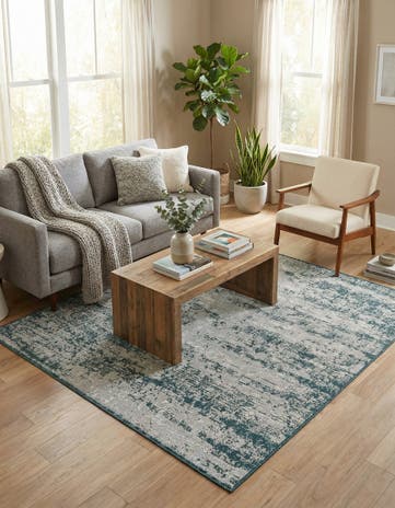 Teal Easy-Clean Modern Indoor / Outdoor Square Rug