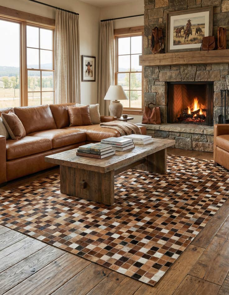 Detail image of 4' 8 x 6' 8 Cowhide Stocks Rug