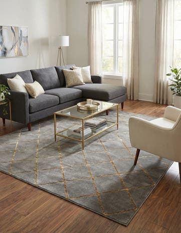 Gray and Gold Vogue Geo Square Rug