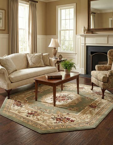 Green Classic Aubusson Octagon Rug