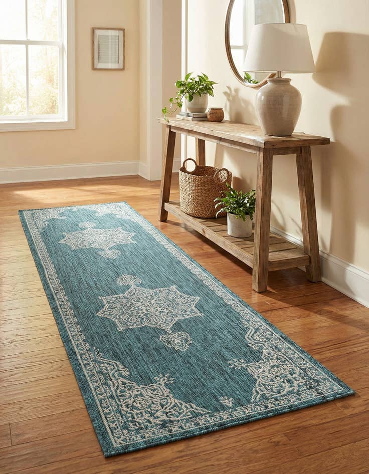 Detail image of 2' 7 x 10'  Washable Traditional Indoor / Outdoor Runner Rug