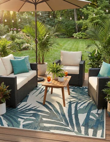 Ivory Easy-Clean Baja Indoor / Outdoor Square Rug