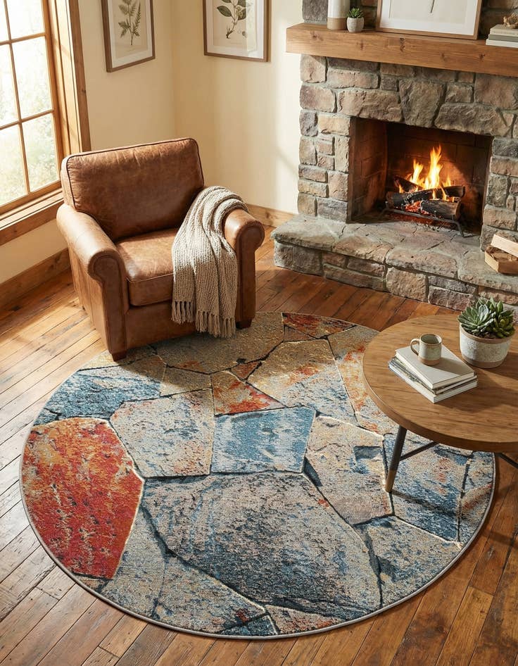 Detail image of  5' x 5'  Washable Modern Indoor / Outdoor Round Rug