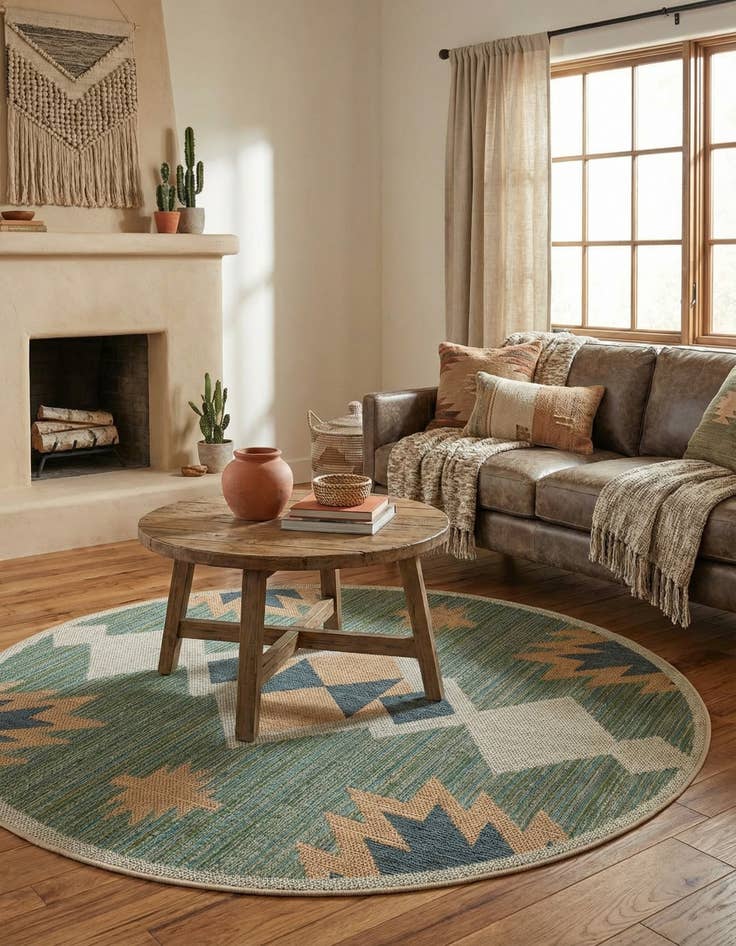 Detail image of  6' x 6'  Washable Baja Indoor / Outdoor Round Rug