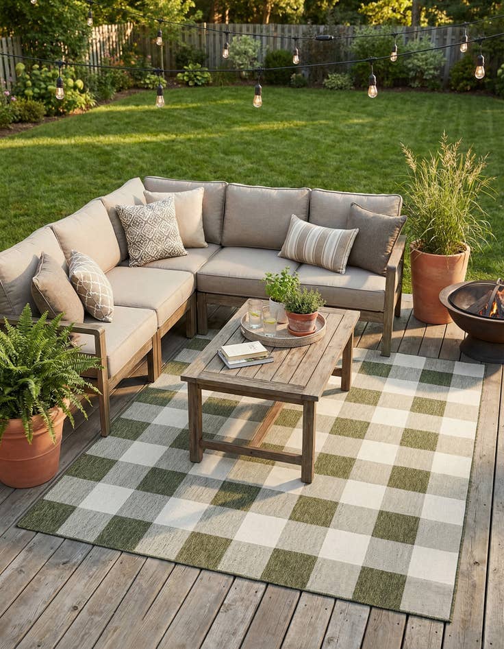 Detail image of  10' x 10'  Washable Checkered Indoor / Outdoor Square Rug