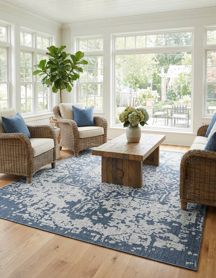 Detail image of  9' x 12'  Washable Traditional Indoor / Outdoor Rug
