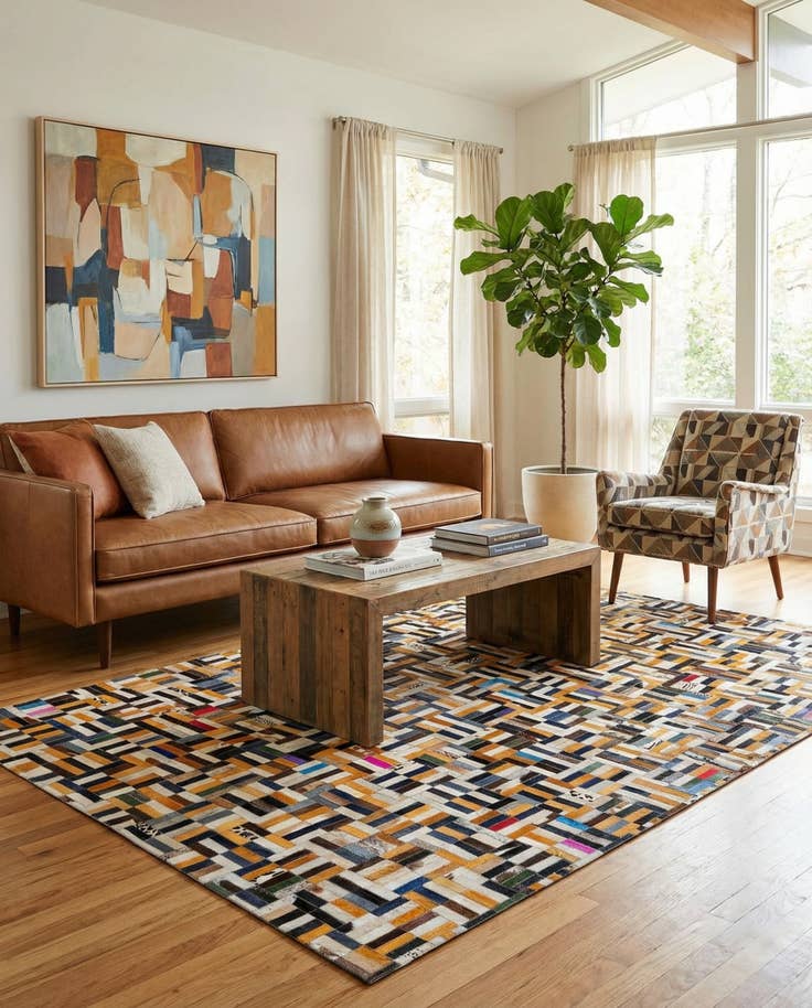 Detail image of 5' 1 x 8' Cowhide - Patchwork Rug